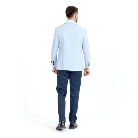 Derman Baby Blue Cracked Pattern Textured Fabric 2 Piece Tuxedo - Picture 2 of 4